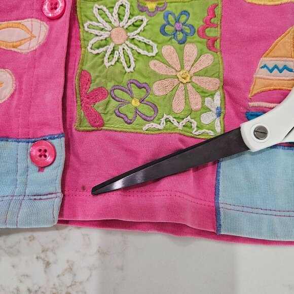 Michael Simon Embroidered Patchwork Cardigan Small Pink Flaws - Picture 11 of 13